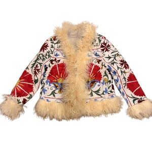 Shearling Coat / Afghan Coat with Goat Hide and Mongolian Sheep Trim Size 0-4